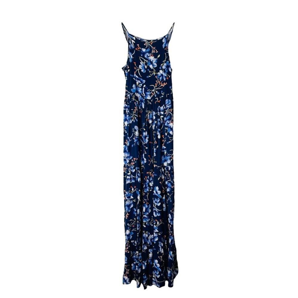 NEW Band of Gypsies blue white floral tier ruffle boho maxi dress XS
